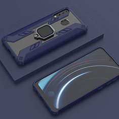 Silikon Hülle Handyhülle und Kunststoff Schutzhülle Hartschalen Tasche mit Magnetisch Fingerring Ständer S06 für Samsung Galaxy A40s Blau