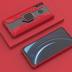 Silikon Hülle Handyhülle und Kunststoff Schutzhülle Hartschalen Tasche mit Magnetisch Fingerring Ständer S06 für Samsung Galaxy M30 Rot