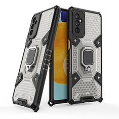 Silikon Hülle Handyhülle und Kunststoff Schutzhülle Hartschalen Tasche mit Magnetisch Fingerring Ständer S06 für Samsung Galaxy M52 5G Schwarz