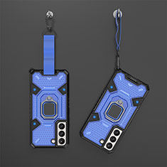 Silikon Hülle Handyhülle und Kunststoff Schutzhülle Hartschalen Tasche mit Magnetisch Fingerring Ständer S06 für Samsung Galaxy S21 5G Blau