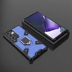 Silikon Hülle Handyhülle und Kunststoff Schutzhülle Hartschalen Tasche mit Magnetisch Fingerring Ständer S06 für Samsung Galaxy S22 Ultra 5G Blau