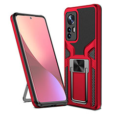 Silikon Hülle Handyhülle und Kunststoff Schutzhülle Hartschalen Tasche mit Magnetisch Fingerring Ständer S06 für Xiaomi Mi 12 5G Rot