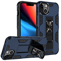 Silikon Hülle Handyhülle und Kunststoff Schutzhülle Hartschalen Tasche mit Magnetisch Fingerring Ständer S07 für Apple iPhone 13 Mini Blau