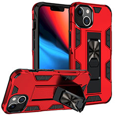 Silikon Hülle Handyhülle und Kunststoff Schutzhülle Hartschalen Tasche mit Magnetisch Fingerring Ständer S07 für Apple iPhone 13 Mini Rot
