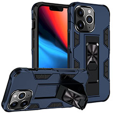 Silikon Hülle Handyhülle und Kunststoff Schutzhülle Hartschalen Tasche mit Magnetisch Fingerring Ständer S07 für Apple iPhone 13 Pro Max Blau