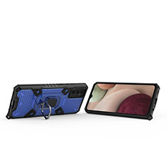 Silikon Hülle Handyhülle und Kunststoff Schutzhülle Hartschalen Tasche mit Magnetisch Fingerring Ständer S07 für Samsung Galaxy A02s Blau