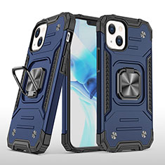Silikon Hülle Handyhülle und Kunststoff Schutzhülle Hartschalen Tasche mit Magnetisch Fingerring Ständer S08 für Apple iPhone 13 Blau