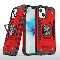 Silikon Hülle Handyhülle und Kunststoff Schutzhülle Hartschalen Tasche mit Magnetisch Fingerring Ständer S08 für Apple iPhone 13 Mini Rot