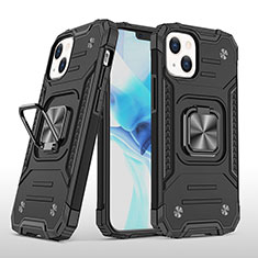 Silikon Hülle Handyhülle und Kunststoff Schutzhülle Hartschalen Tasche mit Magnetisch Fingerring Ständer S08 für Apple iPhone 13 Schwarz