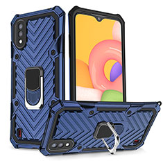 Silikon Hülle Handyhülle und Kunststoff Schutzhülle Hartschalen Tasche mit Magnetisch Fingerring Ständer S08 für Samsung Galaxy A01 SM-A015 Blau
