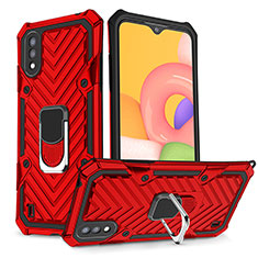 Silikon Hülle Handyhülle und Kunststoff Schutzhülle Hartschalen Tasche mit Magnetisch Fingerring Ständer S08 für Samsung Galaxy A01 SM-A015 Rot