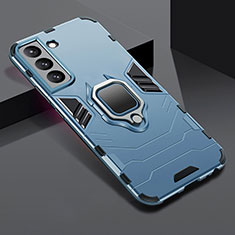 Silikon Hülle Handyhülle und Kunststoff Schutzhülle Hartschalen Tasche mit Magnetisch Fingerring Ständer S08 für Samsung Galaxy S21 Plus 5G Blau