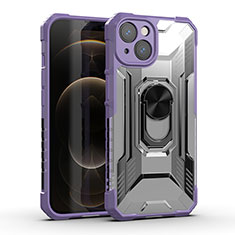 Silikon Hülle Handyhülle und Kunststoff Schutzhülle Hartschalen Tasche mit Magnetisch Fingerring Ständer S09 für Apple iPhone 13 Mini Violett