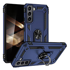 Silikon Hülle Handyhülle und Kunststoff Schutzhülle Hartschalen Tasche mit Magnetisch Fingerring Ständer T03 für Samsung Galaxy S24 5G Blau