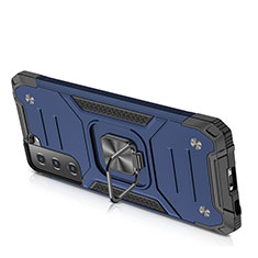 Silikon Hülle Handyhülle und Kunststoff Schutzhülle Hartschalen Tasche mit Magnetisch Fingerring Ständer T05 für Samsung Galaxy S21 5G Blau