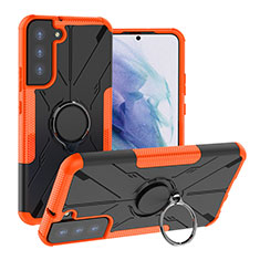 Silikon Hülle Handyhülle und Kunststoff Schutzhülle Hartschalen Tasche mit Magnetisch Fingerring Ständer T08 für Samsung Galaxy S21 5G Orange