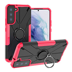 Silikon Hülle Handyhülle und Kunststoff Schutzhülle Hartschalen Tasche mit Magnetisch Fingerring Ständer T08 für Samsung Galaxy S21 5G Pink