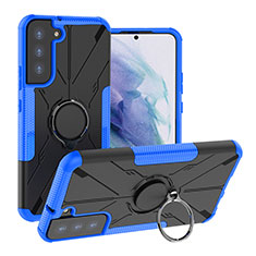 Silikon Hülle Handyhülle und Kunststoff Schutzhülle Hartschalen Tasche mit Magnetisch Fingerring Ständer T08 für Samsung Galaxy S21 Plus 5G Blau