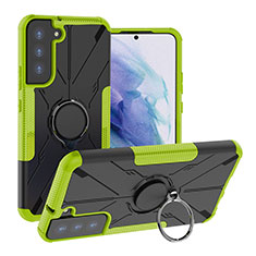 Silikon Hülle Handyhülle und Kunststoff Schutzhülle Hartschalen Tasche mit Magnetisch Fingerring Ständer T08 für Samsung Galaxy S21 Plus 5G Grün