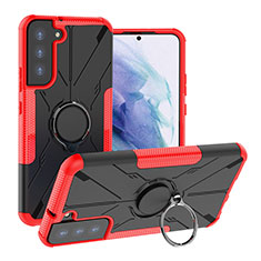 Silikon Hülle Handyhülle und Kunststoff Schutzhülle Hartschalen Tasche mit Magnetisch Fingerring Ständer T08 für Samsung Galaxy S21 Plus 5G Rot
