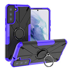 Silikon Hülle Handyhülle und Kunststoff Schutzhülle Hartschalen Tasche mit Magnetisch Fingerring Ständer T08 für Samsung Galaxy S21 Plus 5G Violett