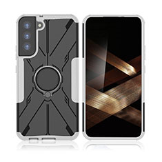 Silikon Hülle Handyhülle und Kunststoff Schutzhülle Hartschalen Tasche mit Magnetisch Fingerring Ständer T09 für Samsung Galaxy S24 Plus 5G Grau