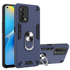 Silikon Hülle Handyhülle und Kunststoff Schutzhülle Hartschalen Tasche mit Magnetisch Fingerring Ständer Y01B für Oppo A74 4G Blau