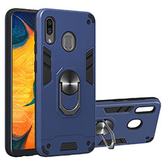 Silikon Hülle Handyhülle und Kunststoff Schutzhülle Hartschalen Tasche mit Magnetisch Fingerring Ständer Y01B für Samsung Galaxy A30 Blau