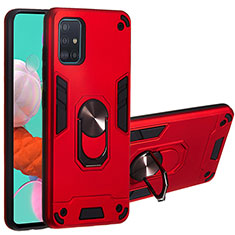 Silikon Hülle Handyhülle und Kunststoff Schutzhülle Hartschalen Tasche mit Magnetisch Fingerring Ständer Y01B für Samsung Galaxy A51 4G Rot