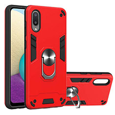 Silikon Hülle Handyhülle und Kunststoff Schutzhülle Hartschalen Tasche mit Magnetisch Fingerring Ständer Y01B für Samsung Galaxy M02 Rot