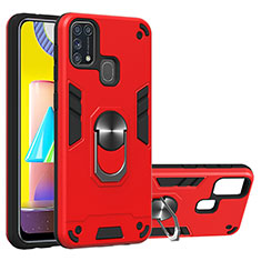 Silikon Hülle Handyhülle und Kunststoff Schutzhülle Hartschalen Tasche mit Magnetisch Fingerring Ständer Y01B für Samsung Galaxy M31 Prime Edition Rot