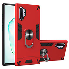 Silikon Hülle Handyhülle und Kunststoff Schutzhülle Hartschalen Tasche mit Magnetisch Fingerring Ständer Y01B für Samsung Galaxy Note 10 Plus 5G Rot