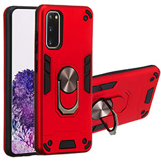 Silikon Hülle Handyhülle und Kunststoff Schutzhülle Hartschalen Tasche mit Magnetisch Fingerring Ständer Y01B für Samsung Galaxy S20 5G Rot
