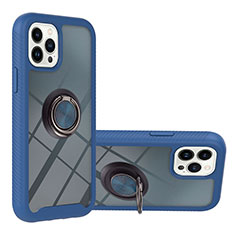 Silikon Hülle Handyhülle und Kunststoff Schutzhülle Hartschalen Tasche mit Magnetisch Fingerring Ständer YB1 für Apple iPhone 13 Pro Blau