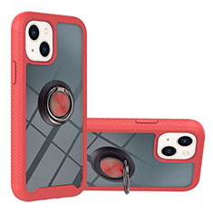Silikon Hülle Handyhülle und Kunststoff Schutzhülle Hartschalen Tasche mit Magnetisch Fingerring Ständer YB1 für Apple iPhone 14 Rot