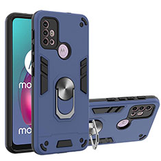 Silikon Hülle Handyhülle und Kunststoff Schutzhülle Hartschalen Tasche mit Magnetisch Fingerring Ständer YB1 für Motorola Moto G10 Blau