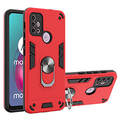 Silikon Hülle Handyhülle und Kunststoff Schutzhülle Hartschalen Tasche mit Magnetisch Fingerring Ständer YB1 für Motorola Moto G10 Power Rot