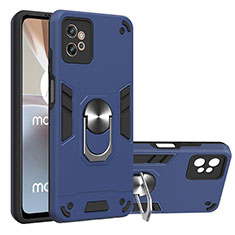Silikon Hülle Handyhülle und Kunststoff Schutzhülle Hartschalen Tasche mit Magnetisch Fingerring Ständer YB1 für Motorola Moto G32 Blau
