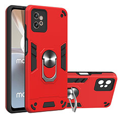 Silikon Hülle Handyhülle und Kunststoff Schutzhülle Hartschalen Tasche mit Magnetisch Fingerring Ständer YB1 für Motorola Moto G32 Rot