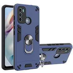 Silikon Hülle Handyhülle und Kunststoff Schutzhülle Hartschalen Tasche mit Magnetisch Fingerring Ständer YB1 für Motorola Moto G60 Blau