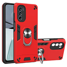 Silikon Hülle Handyhülle und Kunststoff Schutzhülle Hartschalen Tasche mit Magnetisch Fingerring Ständer YB1 für Motorola Moto G62 5G Rot