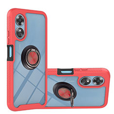 Silikon Hülle Handyhülle und Kunststoff Schutzhülle Hartschalen Tasche mit Magnetisch Fingerring Ständer YB1 für Oppo A17 Rot