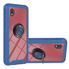 Silikon Hülle Handyhülle und Kunststoff Schutzhülle Hartschalen Tasche mit Magnetisch Fingerring Ständer YB1 für Samsung Galaxy A01 Core Blau