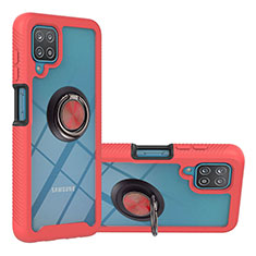 Silikon Hülle Handyhülle und Kunststoff Schutzhülle Hartschalen Tasche mit Magnetisch Fingerring Ständer YB1 für Samsung Galaxy A12 Nacho Rot