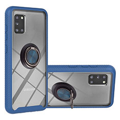 Silikon Hülle Handyhülle und Kunststoff Schutzhülle Hartschalen Tasche mit Magnetisch Fingerring Ständer YB1 für Samsung Galaxy A31 Blau