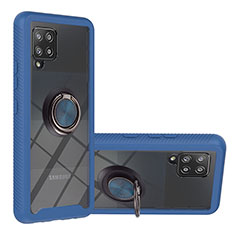 Silikon Hülle Handyhülle und Kunststoff Schutzhülle Hartschalen Tasche mit Magnetisch Fingerring Ständer YB1 für Samsung Galaxy A42 5G Blau