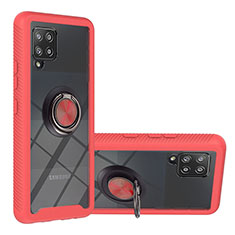 Silikon Hülle Handyhülle und Kunststoff Schutzhülle Hartschalen Tasche mit Magnetisch Fingerring Ständer YB1 für Samsung Galaxy A42 5G Rot