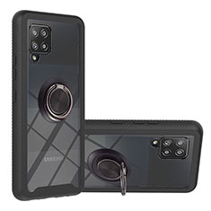 Silikon Hülle Handyhülle und Kunststoff Schutzhülle Hartschalen Tasche mit Magnetisch Fingerring Ständer YB1 für Samsung Galaxy A42 5G Schwarz