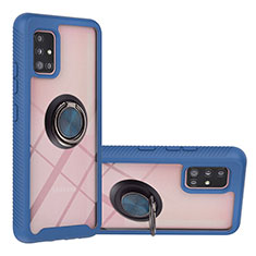 Silikon Hülle Handyhülle und Kunststoff Schutzhülle Hartschalen Tasche mit Magnetisch Fingerring Ständer YB1 für Samsung Galaxy A51 4G Blau