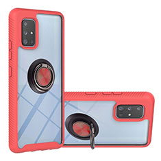 Silikon Hülle Handyhülle und Kunststoff Schutzhülle Hartschalen Tasche mit Magnetisch Fingerring Ständer YB1 für Samsung Galaxy A71 5G Rot